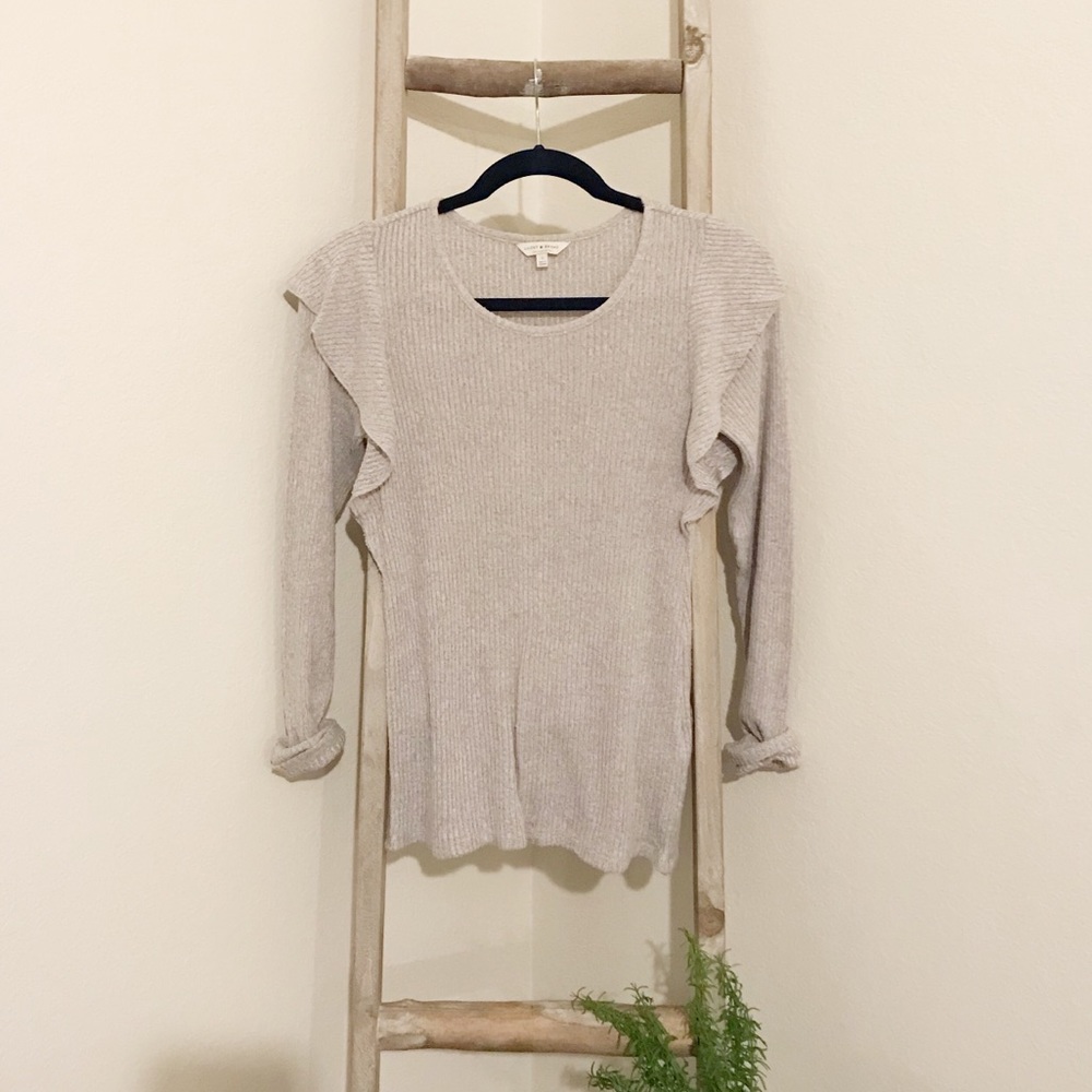 LUCKY BRAND Ribbed Ruffle Sweater Top